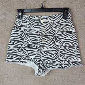 BDG Shorts Womens 25‎ White Black Zebra Print Denim Cut Off High Rise Button Fly